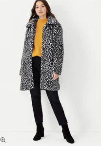 ANN TAYLOR Snow Leopard Print Faux Fur Coat Medium M NWT $268 - Picture 1 of 3