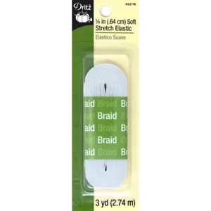 Soft Stretch Braid Elastic – ¼” White by Dritz 3 yd package - Picture 1 of 1