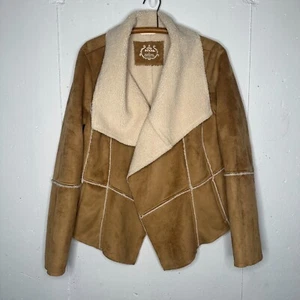 Prana Townie Mantel hellbraun Wildlederimitat Sherpa gefüttert roher Saum Jacke Größe Large - Bild 1 von 9