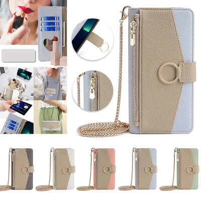 Para iPhone 15 14 13 12 XR 8 7 Mujeres Bandolera Tarjeta Billetera Abatible Soporte Estuche Cubierta Foto 1 de 4