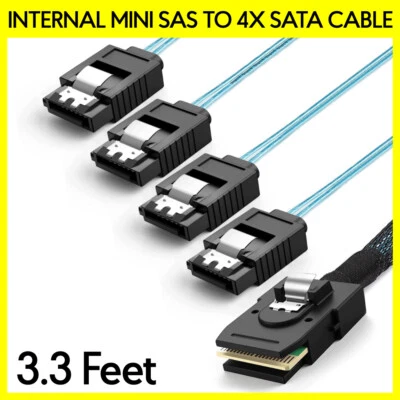 3.3 FT Mini SAS to 4x SATA Cable SFF-8087 to SATA Cord Hard Drive Splitter Cable - Image 1 of 4