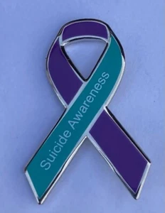 Suicide Awareness / Prevention enamel purple & teal ribbon badge / brooch. - Picture 1 of 1