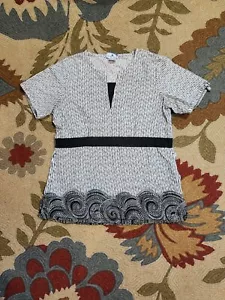 Nurse Mates Damen schwarz weiß Punkte & Wirbel Scrub Top Bluse Größe L - Bild 1 von 7
