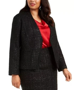 NEW CALVIN KLEIN  BLACK TWEED OPEN FRONT CAREER JACKET BLAZER SIZE 22  W WOMEN - Picture 1 of 3