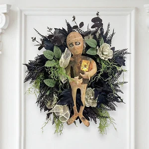 20in Halloween Wreath for Front Door Realistic Mummy Wreath Halloween Door Decor - Picture 1 of 8