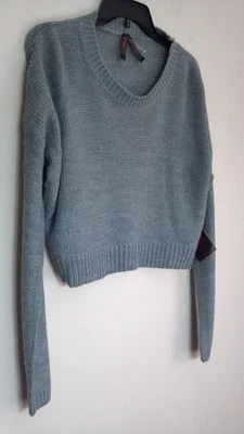 *YOKI; Chain Link Knit P/O Sweater, Jr SIize L Gray Ribbed Collar, Cuffs, Waist - Image 1 of 4