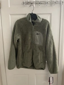 Reebok Womens Green Sage Faux Fur Full Zip Fleece, Size Medium NWT - Picture 1 of 11