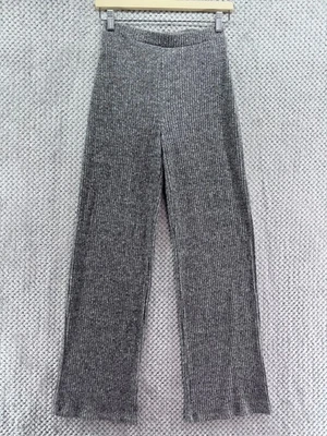 Pantalones Zara Para Mujer M Gris Jaspeado Tejido Acanalado Pierna Ancha Acampanada PullOn Informal Salón Foto 1 de 4