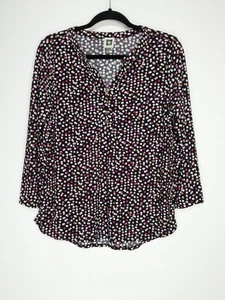 Top Anne Klein Talla M Negro Tejido a Lunares Elastizado Cuello en V Manga 3/4 - Imagen 1 de 7