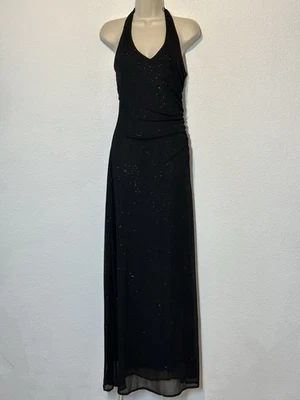 Vtg Y2K Jodi Kristopher M Maxi Dress Bodycon Gown Black Glitter Glam Prom Event - Image 1 of 4