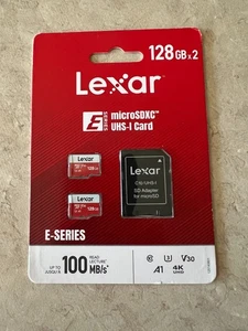Pack de 2 cartes micro SD 128 Go Lexar série E, flash microSDXC UHS-I + adaptateur NEUF - Photo 1 sur 2