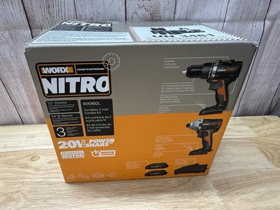 WORX WX960L Nitro 20V 2PC Drill/Driver & Impact Driver Combo Box Worn But Sealed - Image 1 of 4