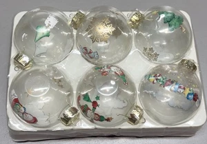 6 Vintage AC Moore Weihnachten Klassiker Glas Ornamente rund klar verschiedene Designs - Bild 1 von 9