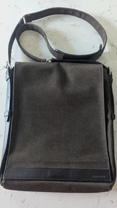 TAKEO KIKUCHI Schultertasche Umhängetasche Leder Canvas braun schwarz - Bild 1 von 15