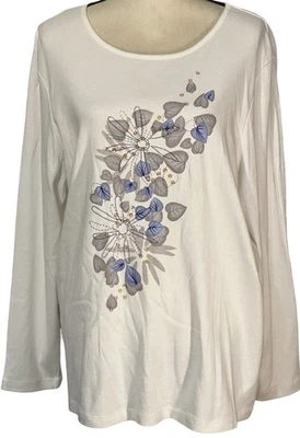 JMS Round Neck Long Sleeve White Embellished Tee Women’s Size 18W/20W NWT - Image 1 of 4