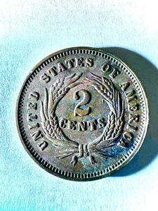 1866 BU 2 Cent Piece With Rare Mint Error Obverse Die Break Solid filled O - Picture 1 of 3