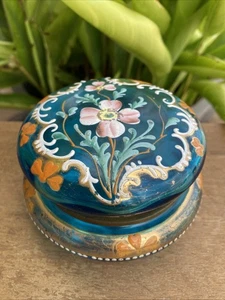 ANTICA SCATOLA PORTAGIOIE MOSER VETRO BLU SMALTATO CON CERNIERA c. 1890 - Foto 1 di 7