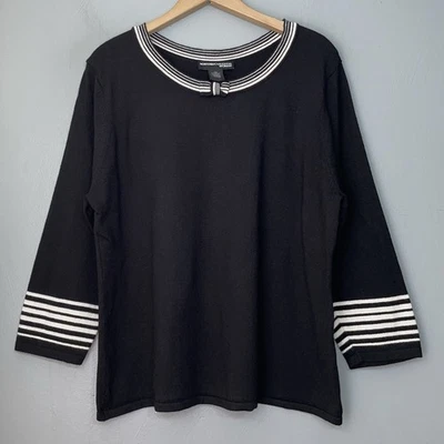Preppy  Plus Size 2X Black White 3/4 Sleeve Sweater Pin Up Chic Bow Stripes Twee - Image 1 of 4