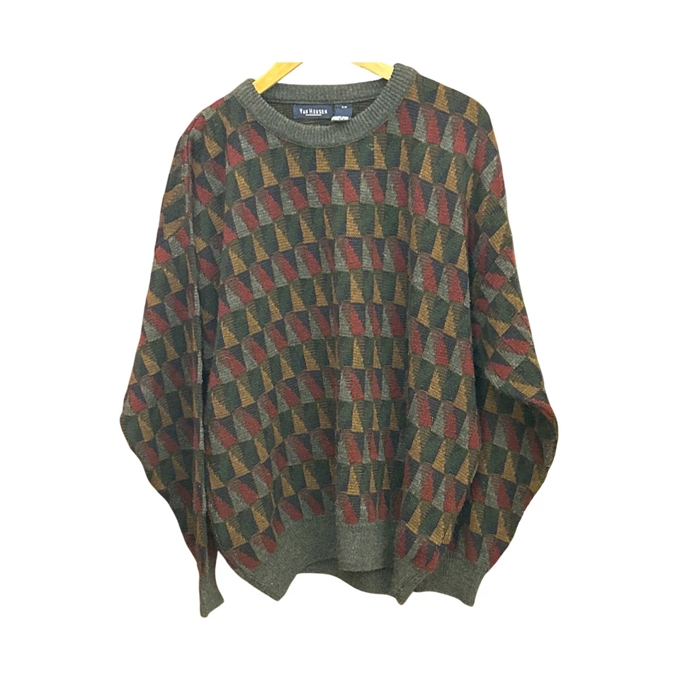 Y2K Vintage Van Heusen Geometric Knit Sweater XL 90s Abstract Grandpacore - Image 1 of 4