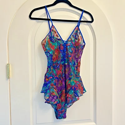 Vintage Victorias Secret Gold Label Lingerie Small Teddie Floral Sheer Ruffle - Image 1 of 4