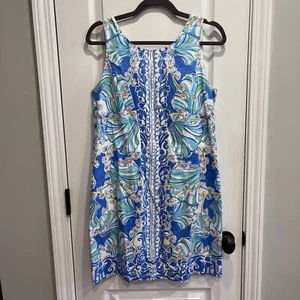 Lilly Pulitzer Cathy Bay Blue Coasting Engineered Shell Shift Dress Size 10 - Picture 1 of 11