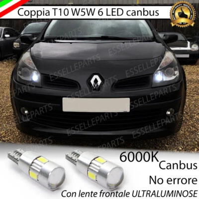 COPPIA LUCI DI POSIZIONE T10 W5W 6 LED RENAULT CLIO III CANBUS NO AVARIA 6000K - Immagine 1 di 2