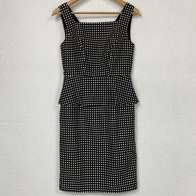 Vestido Anne Klein Para Mujer 2 Peplum Lápiz Cuello Cuadrado Negro Lunares Retro Foto 1 de 4