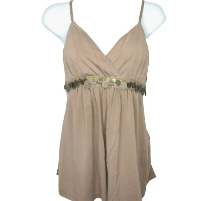 Beige Imperio Cintura Top Moneda Adornos Correas Espagueti Tokio Denim Bank Foto 1 de 4