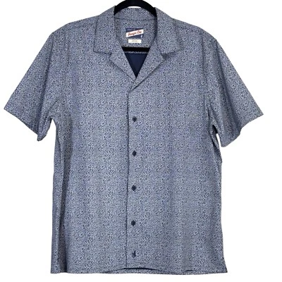 Camisa Johnnie-O Manga Corta Botones Ronan Wake Azul Blanco Estampado Hoja Para Hombres Mediana Foto 1 de 4