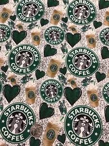 Tessuto tessuto cotone personalizzato 1 iarda Starbucks caffè 36” x 54” - Foto 1 di 1