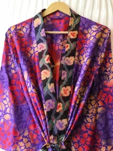 Midi Kimono reine Seide Morgenmantel knielang Kleid Seide Kimono Morgenmantel lila MKMO1865 - Bild 1 von 8