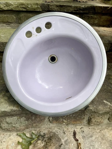 Vintage 1967 Mid Century Modern Purple Lilac Lavender Drop In Sink & Trim Ring Cover