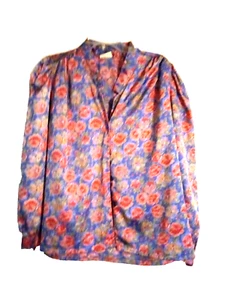 Vintage Sears Fashion Place Floral Blouse Long sleeve blue, pink peach button - Picture 1 of 6