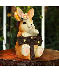 Solar Garden Outdoor Statues Bunny with Succulent and LED lights Lawn Patio New - Picture 1 of 14