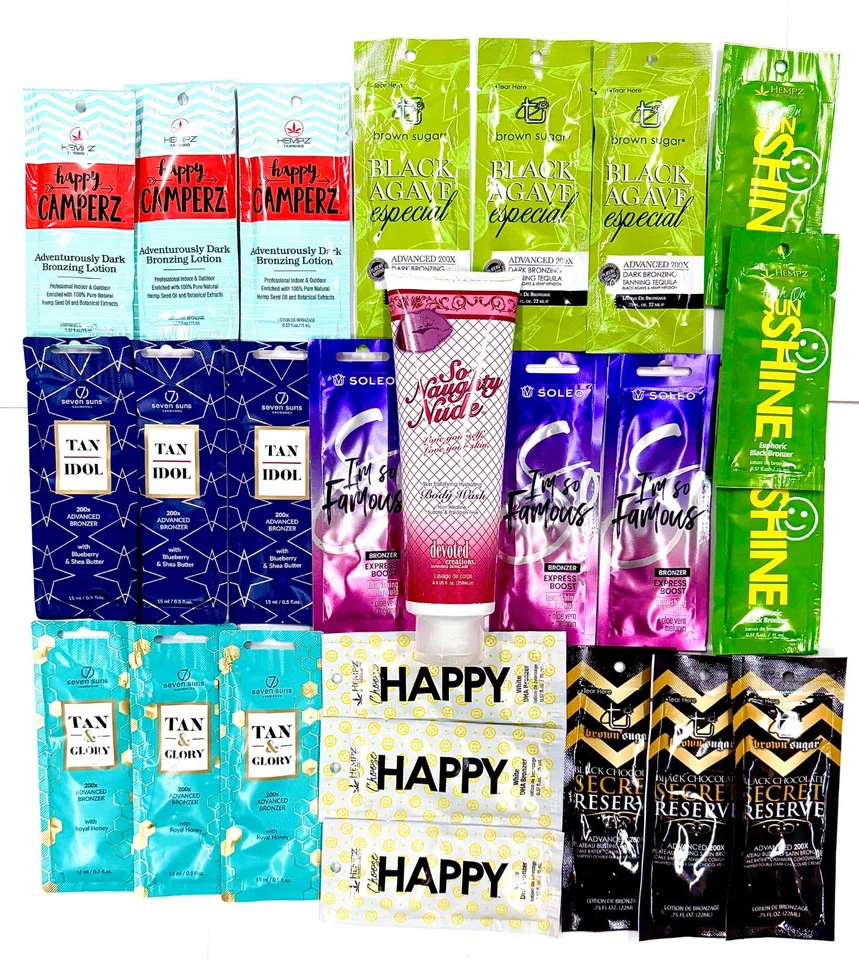 HEMPZ,- SEVEN SUNS-SOLEO, TAN INC BROWN SUGAR, WHOLESALE SUNBED TANNING LOTION CREAM SACHETS ACCELERATORS NON TINGLE +FREE GIFT