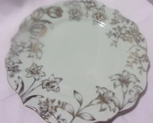 222 Fifth Bunny Hill Gold & light Green Floral Porcelain 10.25" dinner Plate - Picture 1 of 7