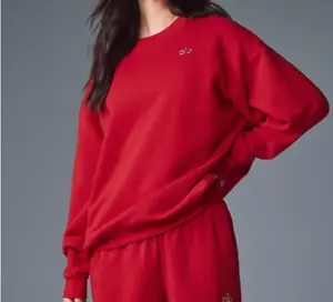 Sudadera Pullover Roja Grande Inspirada en Alo Yoga Accolade Cuello Redondo -Leer - Imagen 1 de 5