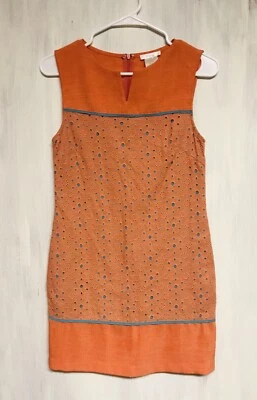Vestido Esley Anthropologie (Talla S) Naranja Melocotón Verde azulado Línea A Sin Mangas Ojales Foto 1 de 4