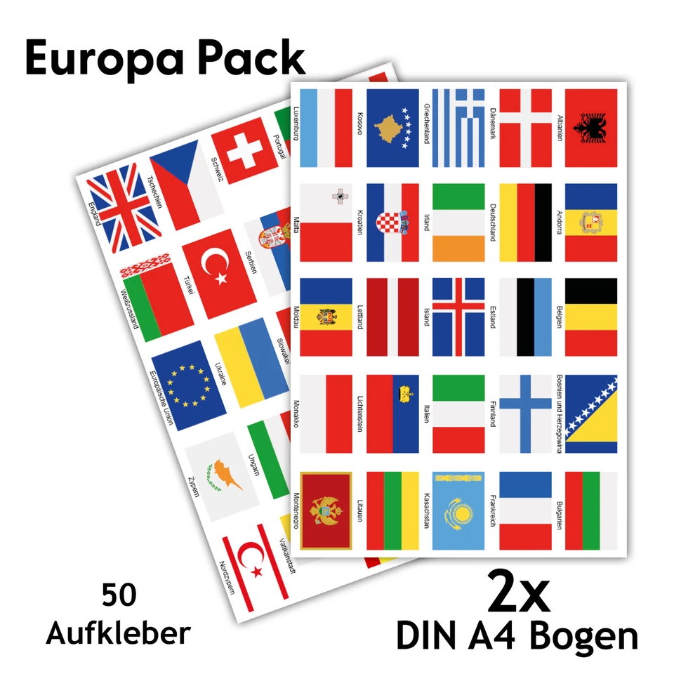 50 Länderfahnen Flaggen Aufkleber Set "Europa" Fahrrad Auto Motorrad R108 - Bild 1 von 4