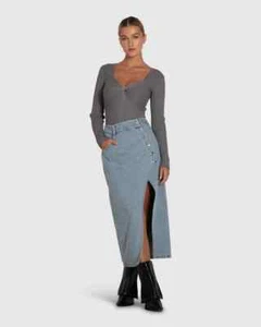 Belle & Bloom Can't Forget You Denim Midi Skirt - Size S - Picture 1 of 6