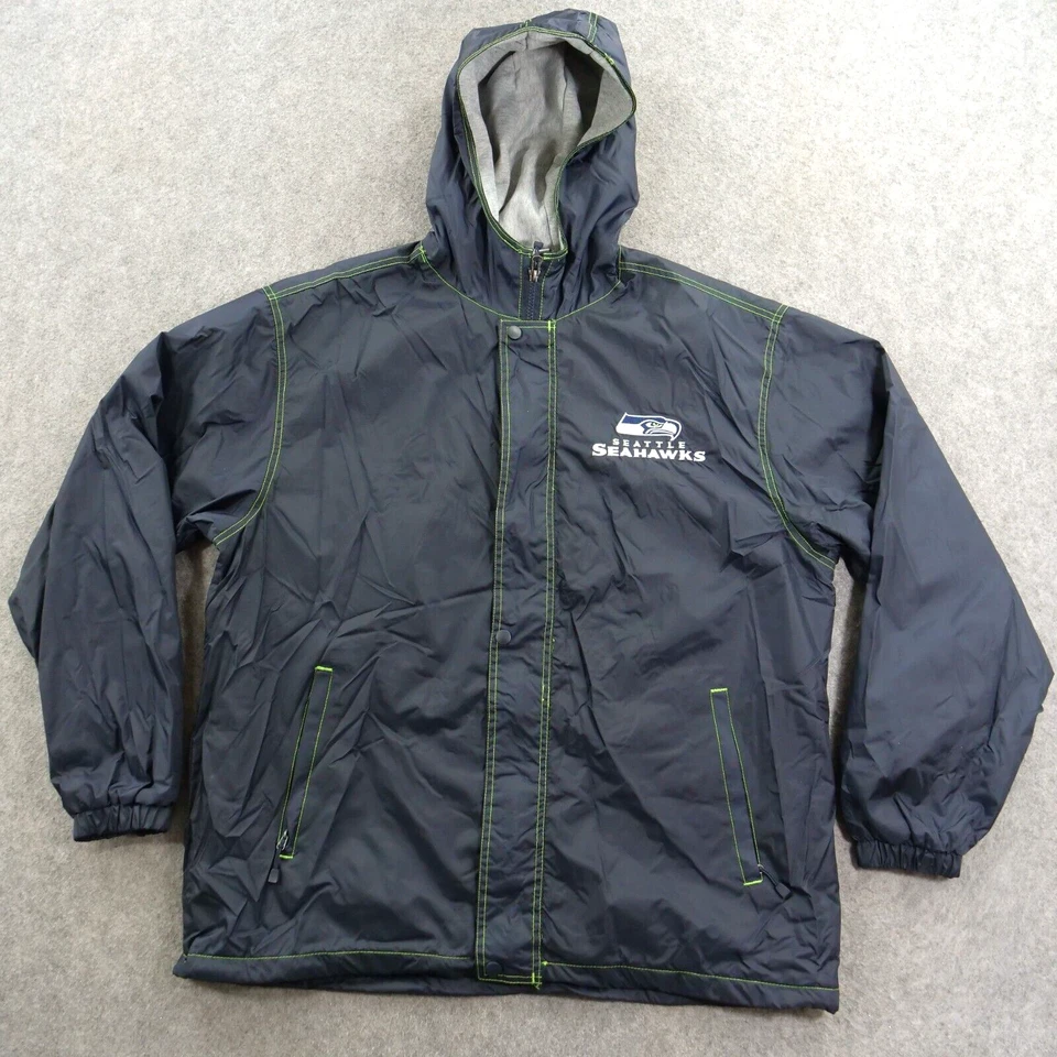 西雅图海鹰队夹克男式大号蓝色NFL球队服装连帽拉链衬里 — 第 1/4 张图片