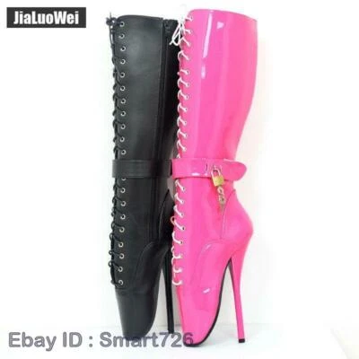 Womens 18cm/7" Spike High Heel Sexy Lockable Lace-Up BALLET Knee-high Boots - Photo 1/4