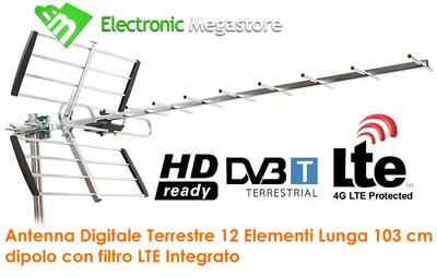 ANTENNA TV DIGITALE TERRESTRE ESTERNA 4G LTE UHF FM RADIO TV W12DBLTE - Immagine 1 di 2