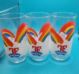 Set of 3 Tastee-freez Promo Drinking Glasses 16oz Rainbow Clouds Rare 