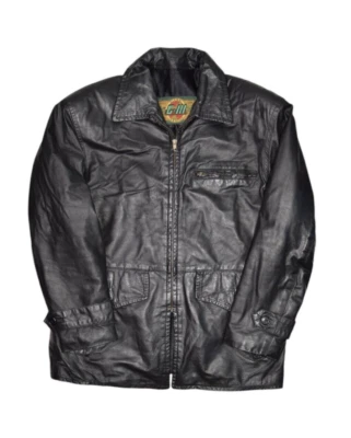 Chaqueta De Colección G-III Para Hombres M Abrigo de Cuero Negro Cremallera Completa Longitud Media Motociclista Pelle Foto 1 de 4