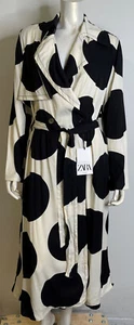 Zara Studio schwarz weiß gepunktet Trenchcoat US M L Neu mit Etikett limitierte Edition mit Gürtel - Bild 1 von 10
