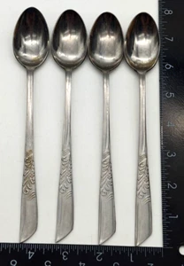 De Colección Nacional Acero Inoxidable 4 Cucharaditas NSCo NST64 Texturizado Follaje Flor Ángulo - Imagen 1 de 6