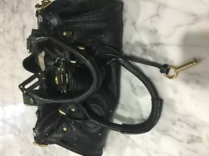 Chloé Damenhandtasche schwarz Leder goldfarben gestreift 18 x 12 Zoll stilvoll modern - Bild 1 von 10