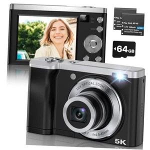 56MP 5K Digital Camera 10X Optical Zoom, Front and Rear Dual Cameras with Black - Picture 1 of 7