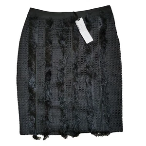 English Factory Pencil Skirt Size Large Lace & Fringe Detail Overlay Black NEW! - Picture 1 of 4